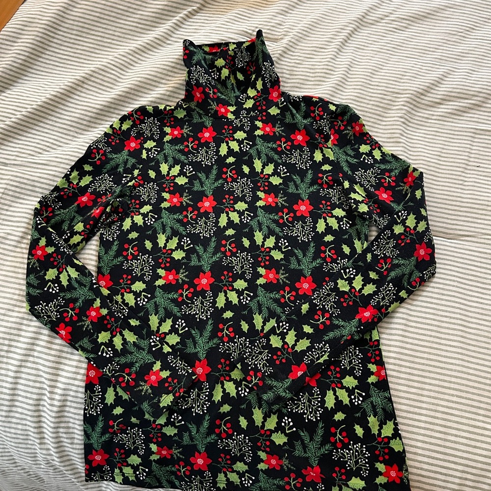 Jones New York Black Top with Red and Green Floral Design
